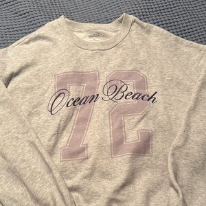 Hollister Light Gray Crewneck with Lavender '72' and Navy Script